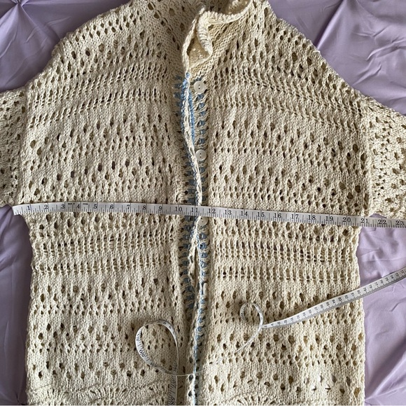 Free People Santa Cruz Club Crochet Sweater Button Front Collar Small NWOT - Picture 10 of 11